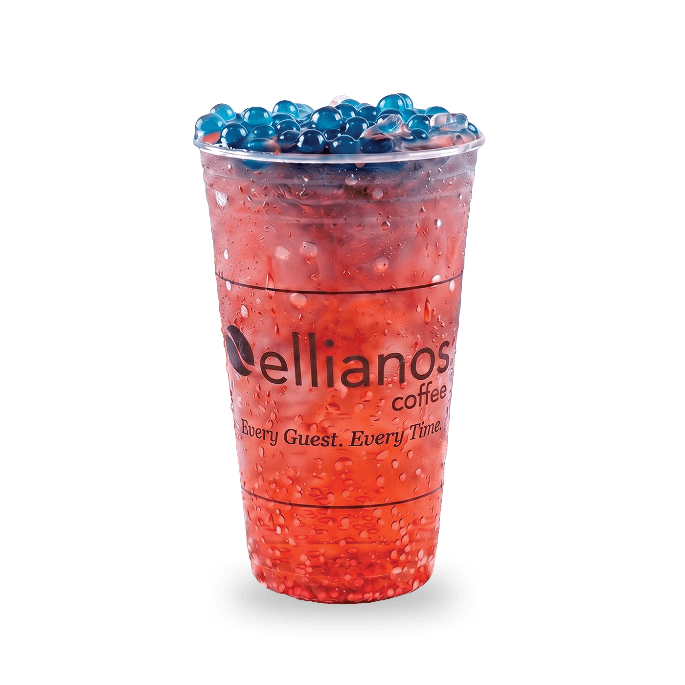 Ellianos Coffee cup with red drink and blue boba
