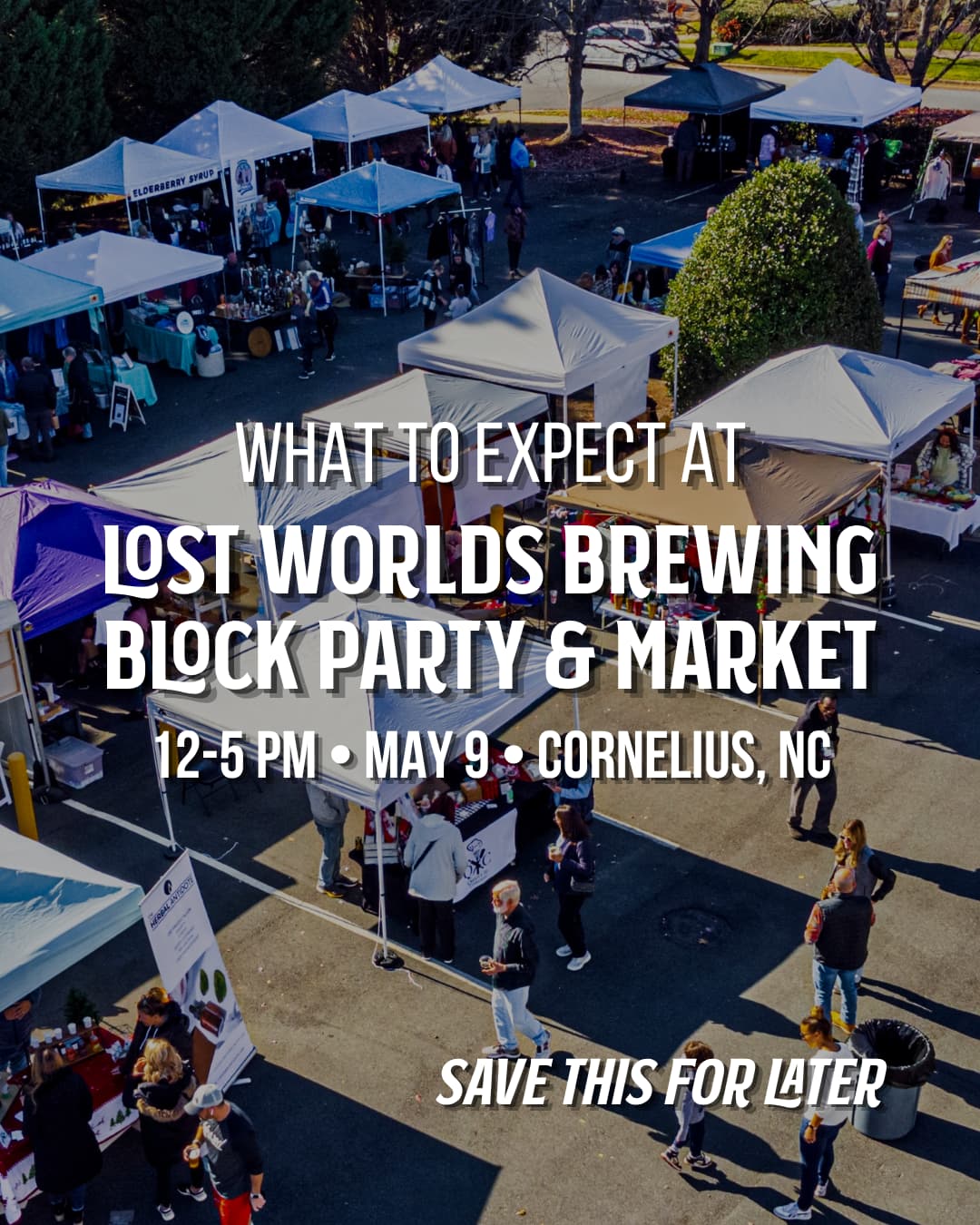 Outdoor block party market with tents and people