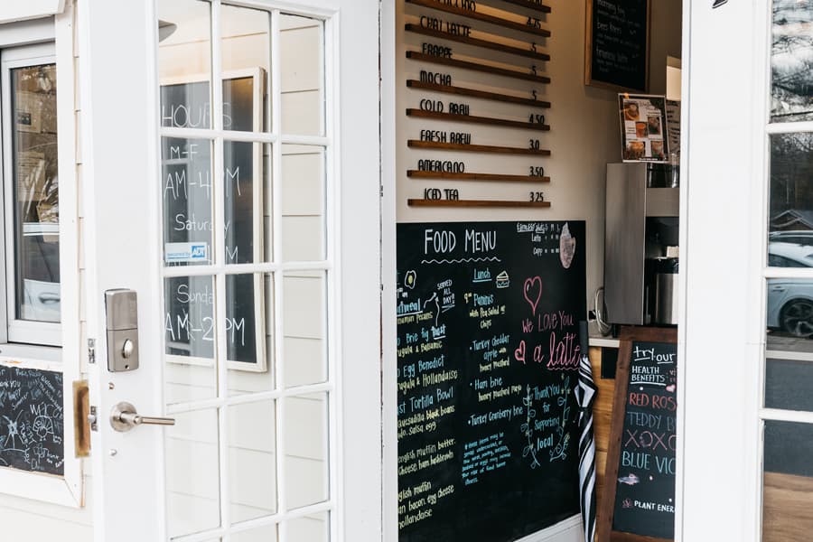 Storefront entrance with menu boards