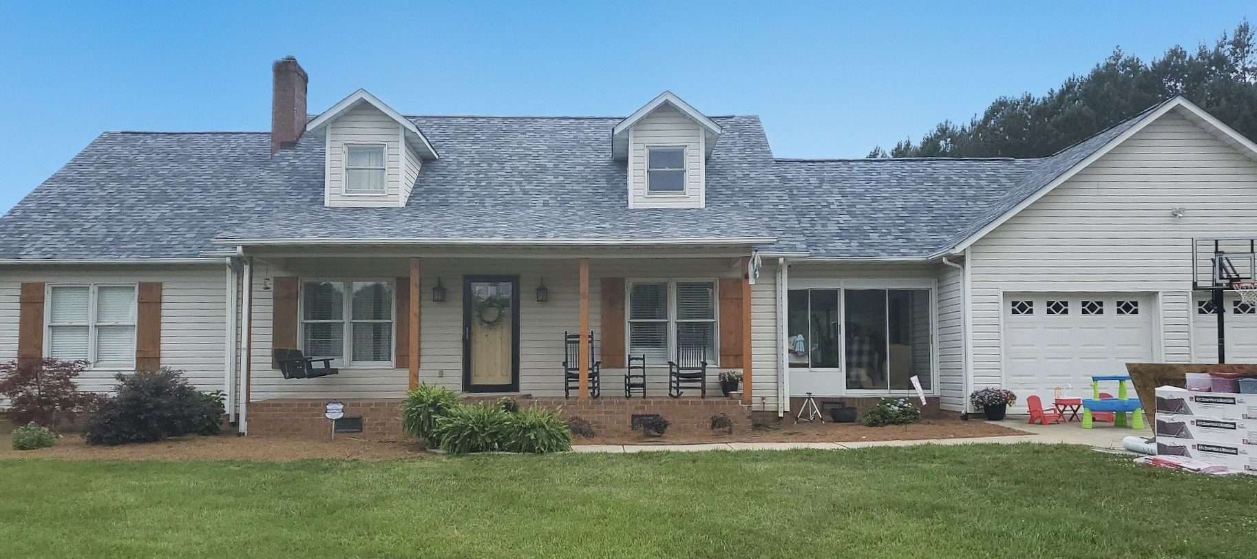 Residential home with new roof installation
