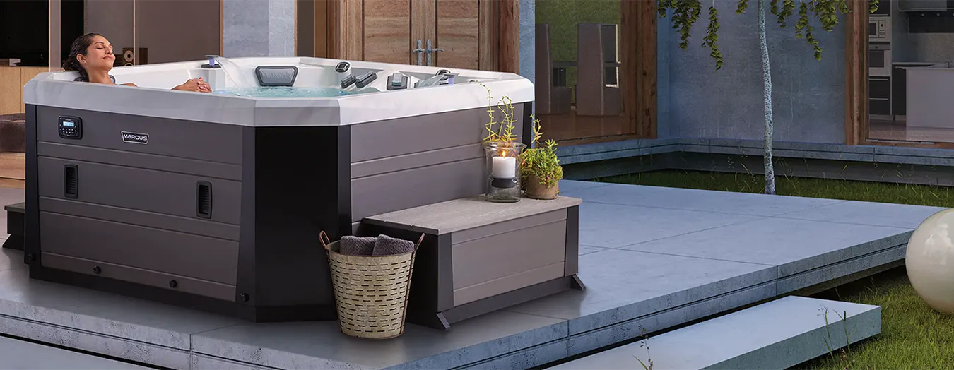 Hot tub spa product display outdoors