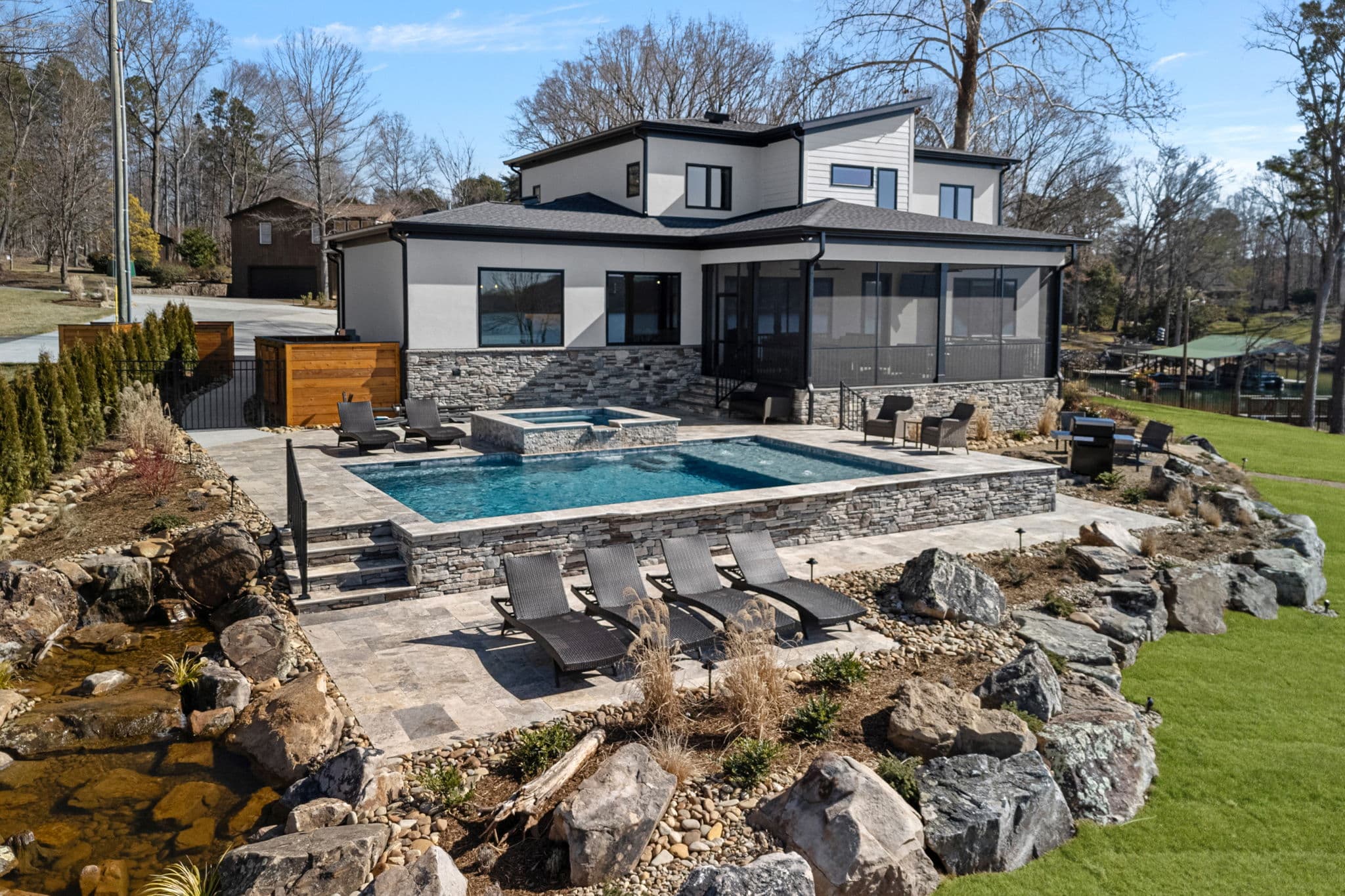 Modern home with pool and patio