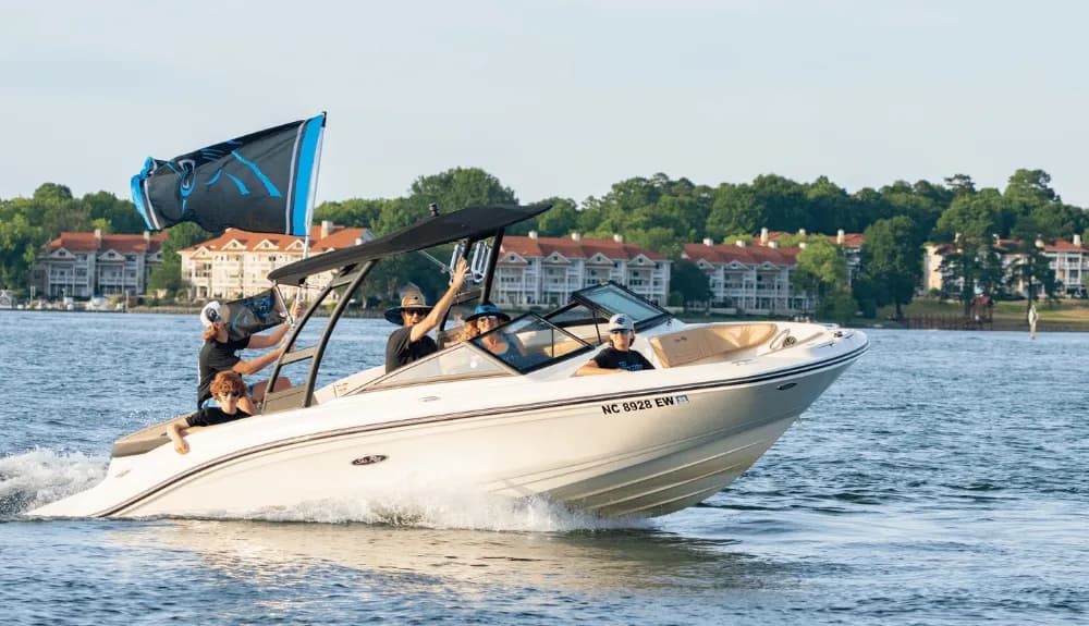 Boat with people doing water activity