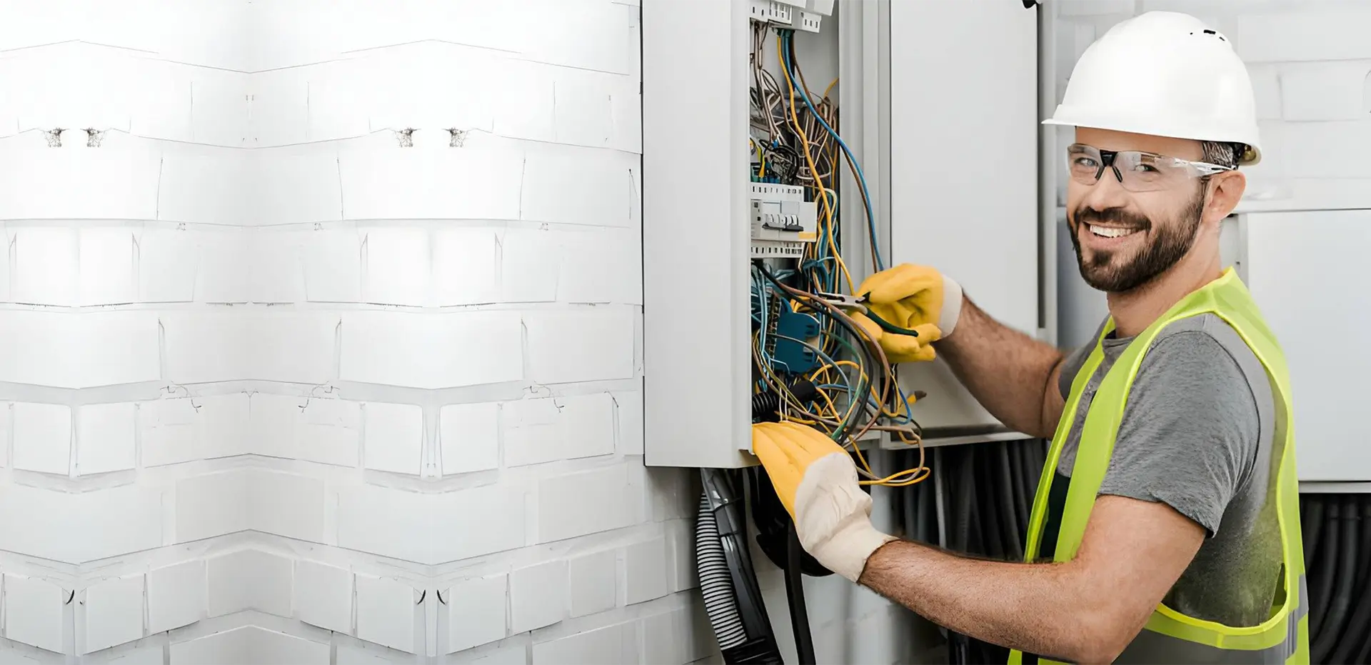 Electrician working on panel wiring installation