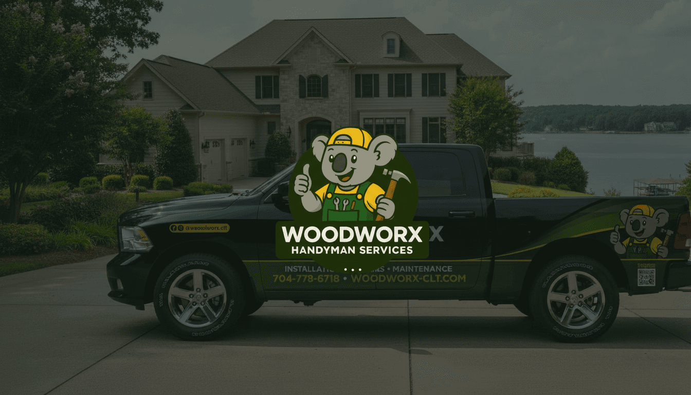 Service truck with branding at residential driveway