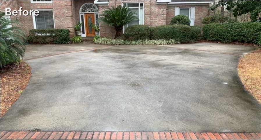 Before and after driveway pressure washing