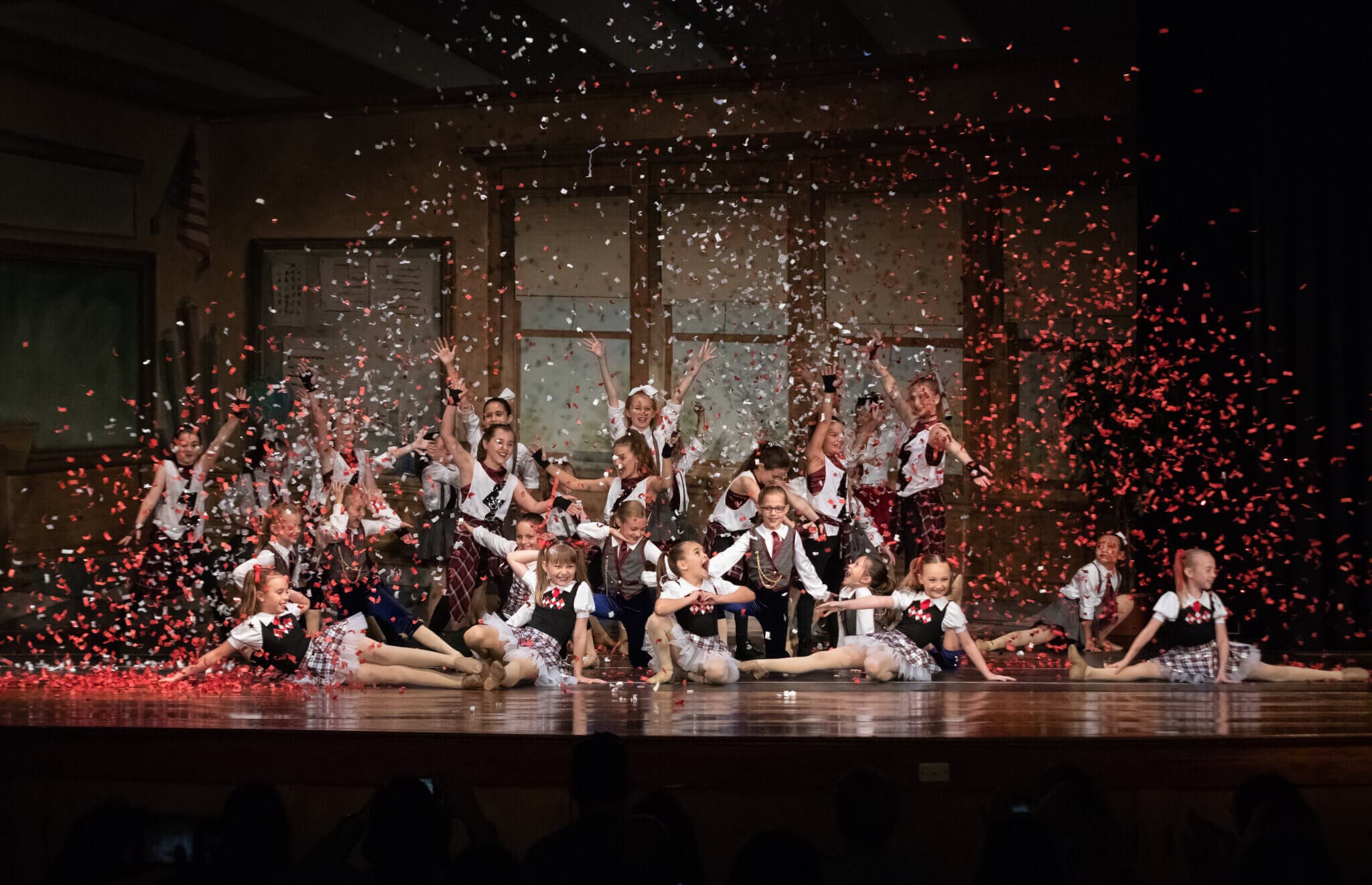 Children performing dance recital on stage