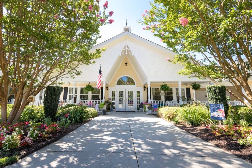 Exterior building with entrance and landscaping