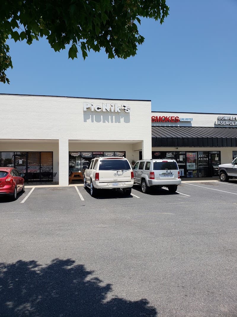 Storefront exterior with Picniks signage and parking lot