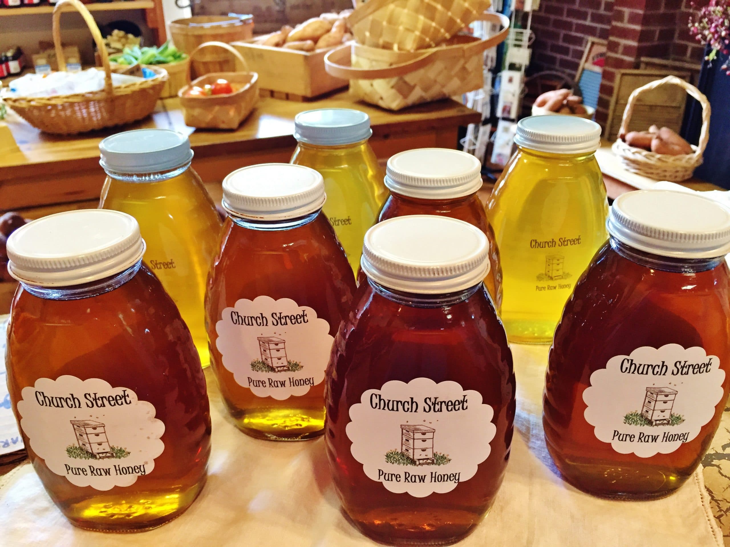 Church Street Pure Raw Honey jars display