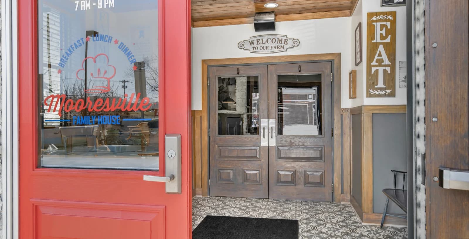 Entrance doorway with Mooresville Family House signage