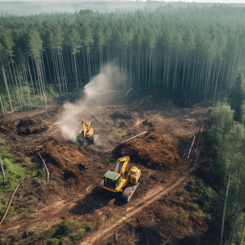 Excavators clearing forest for tree service work