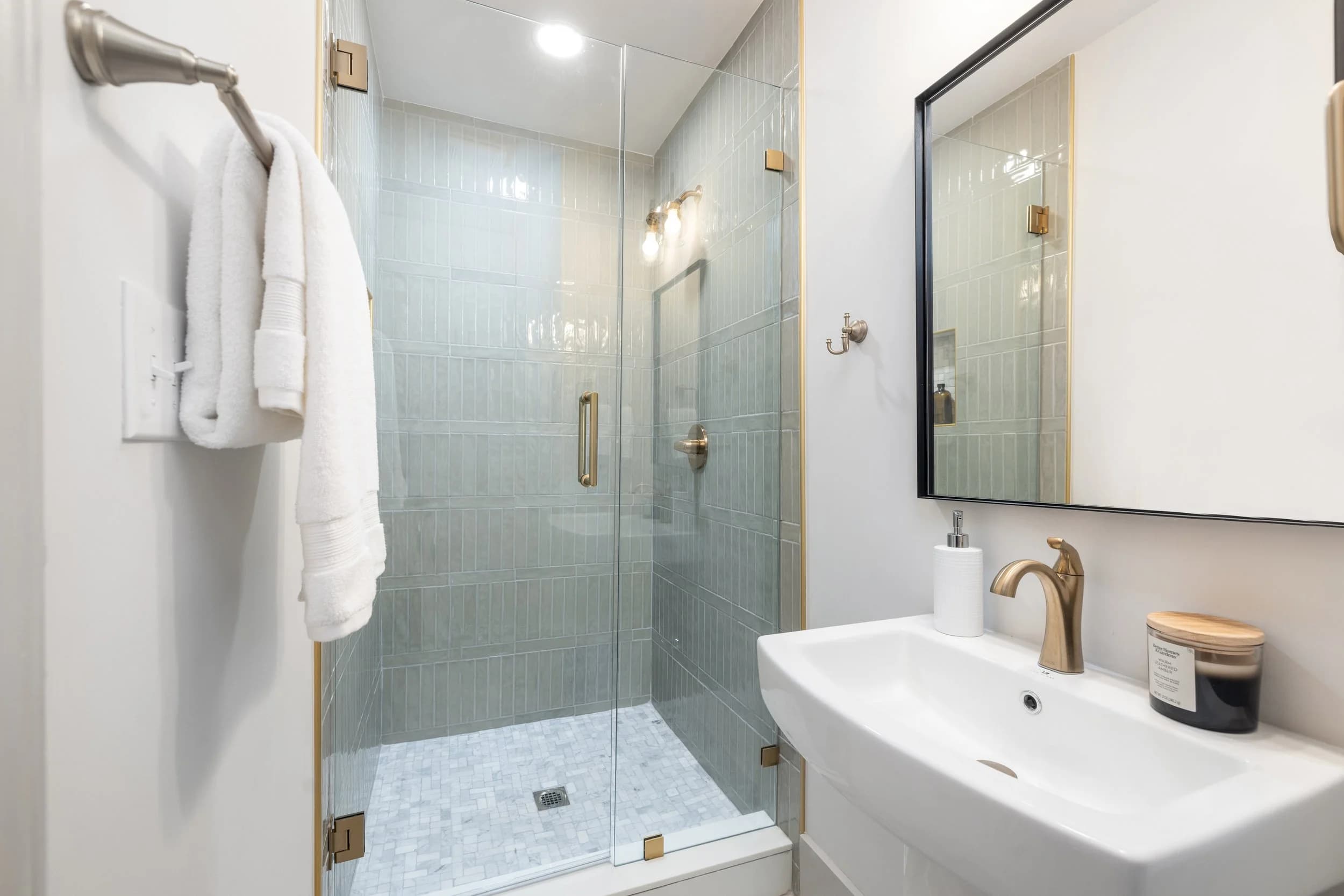 Modern bathroom with shower and vanity