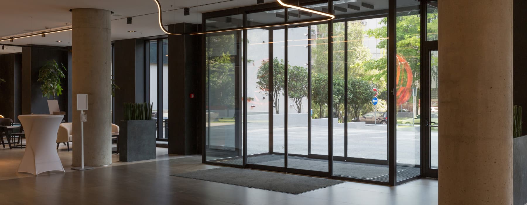 Interior entrance with glass doors and lobby area