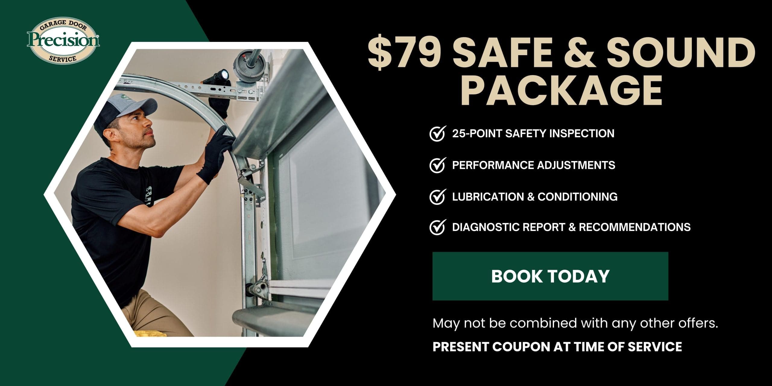 Technician performing garage door maintenance work