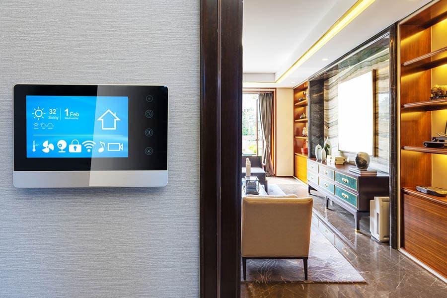 Smart home control panel installed in modern interior