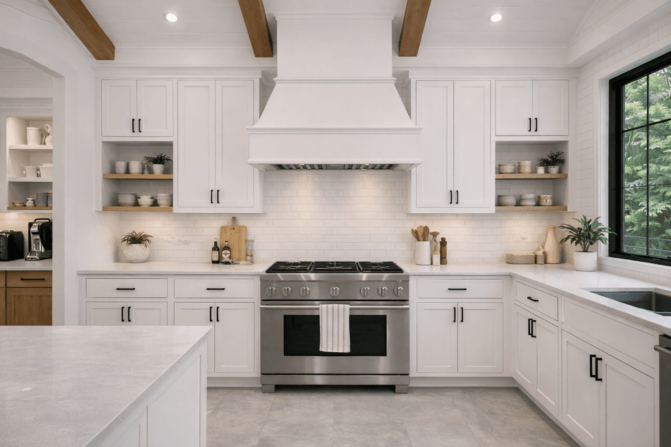 Kitchen remodel with white cabinetry and island