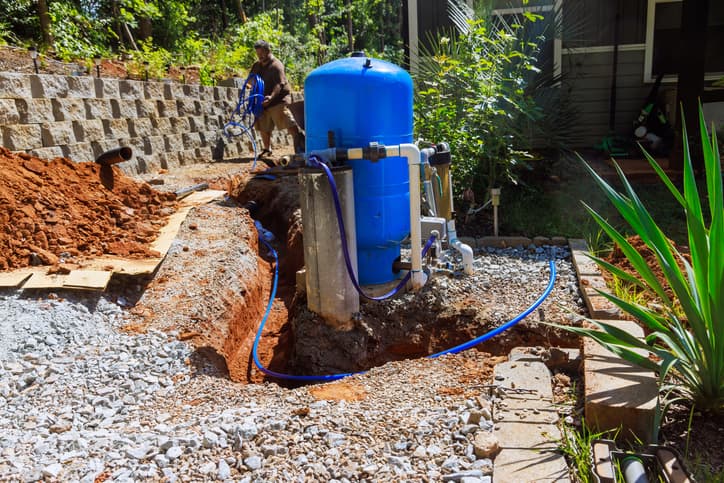 Water filtration tank installation in ground