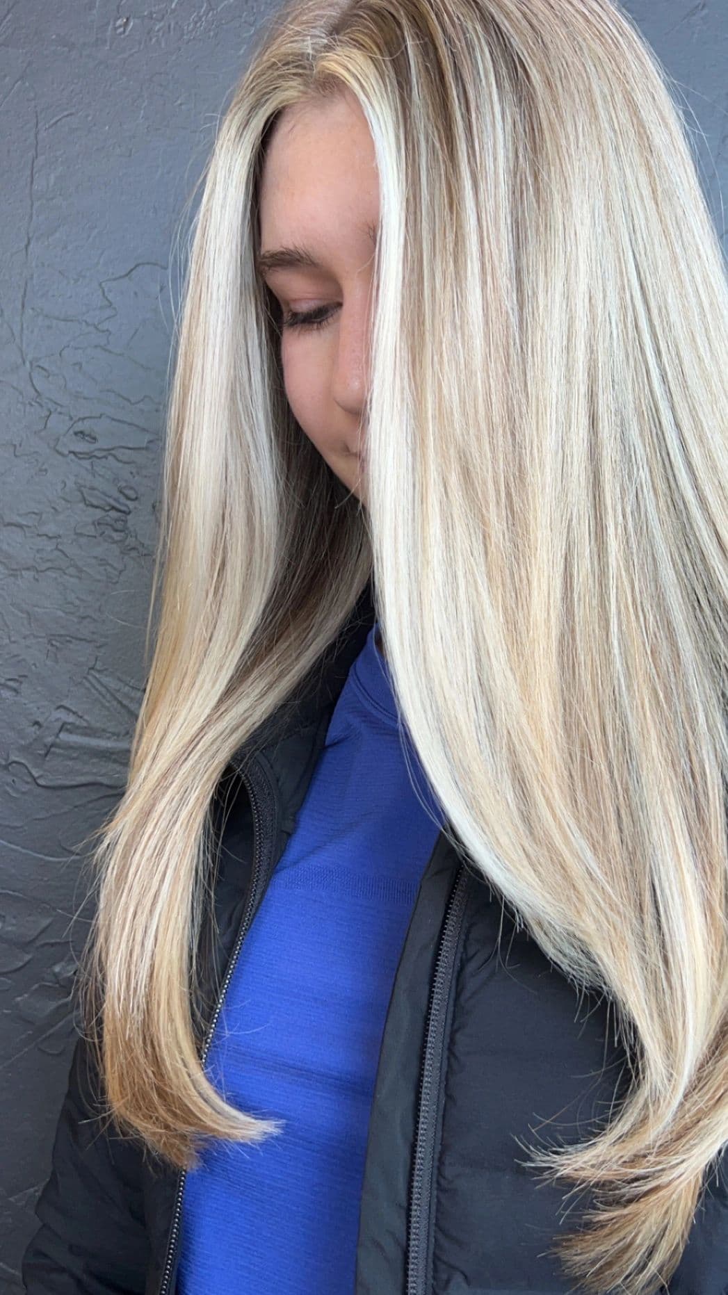 Long blonde hair styling result