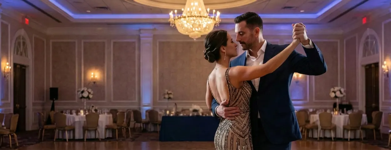 Couple dancing in ballroom venue