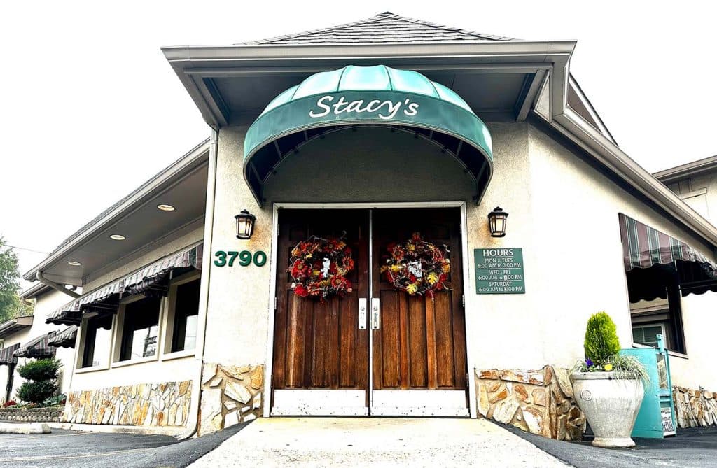 Restaurant storefront exterior with signage