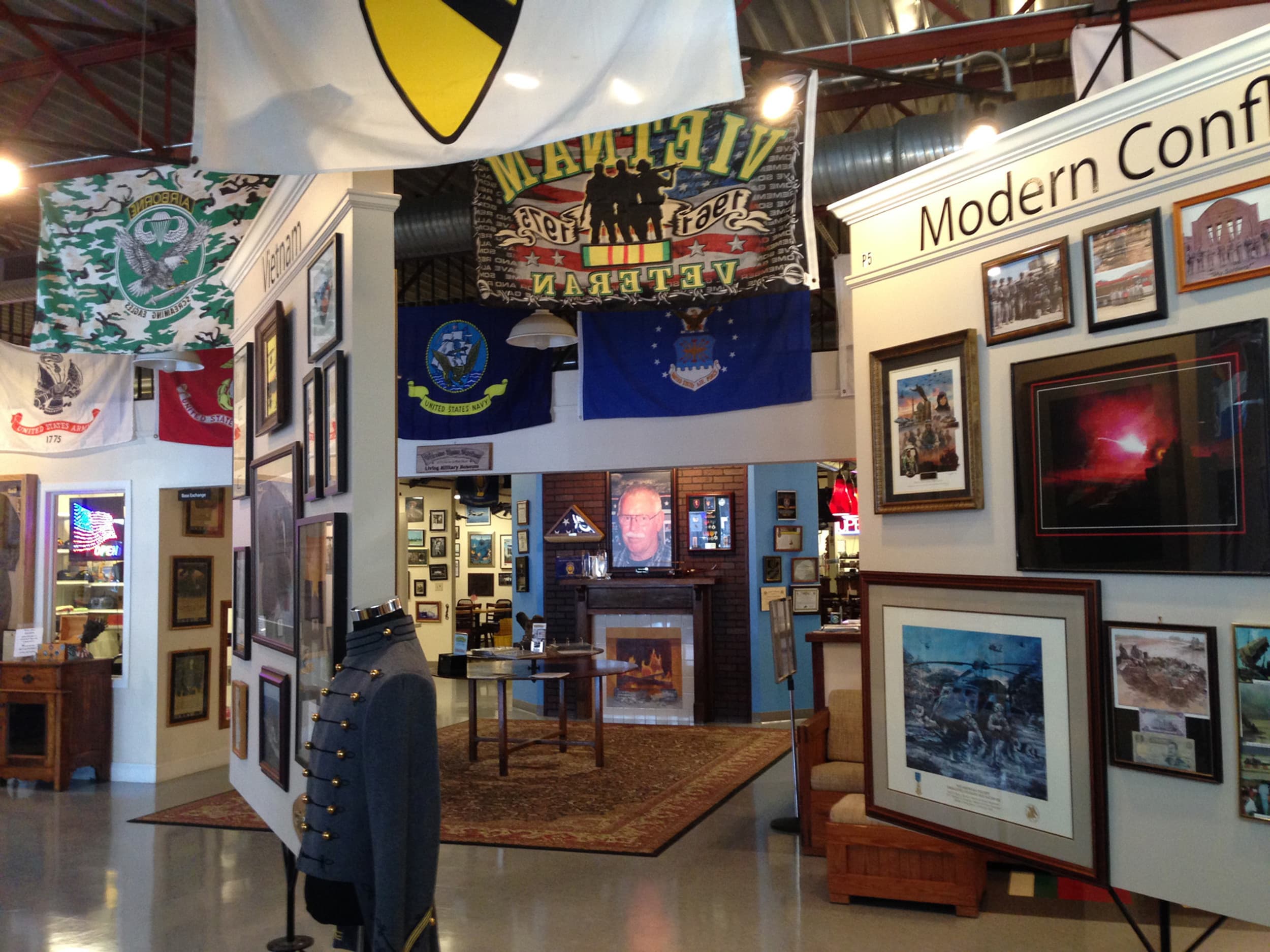 Interior museum display with military memorabilia