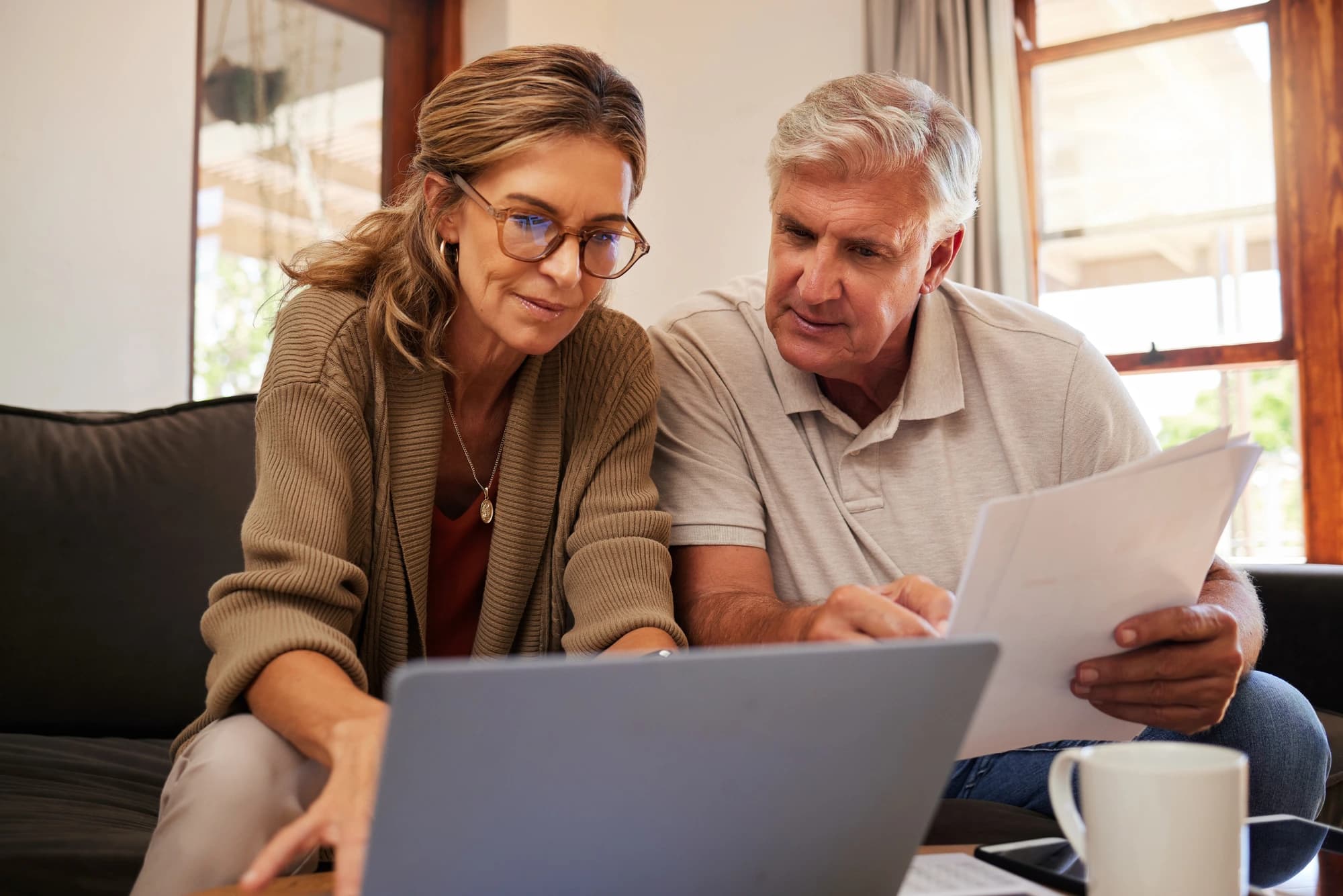 Woman and man reviewing documents together