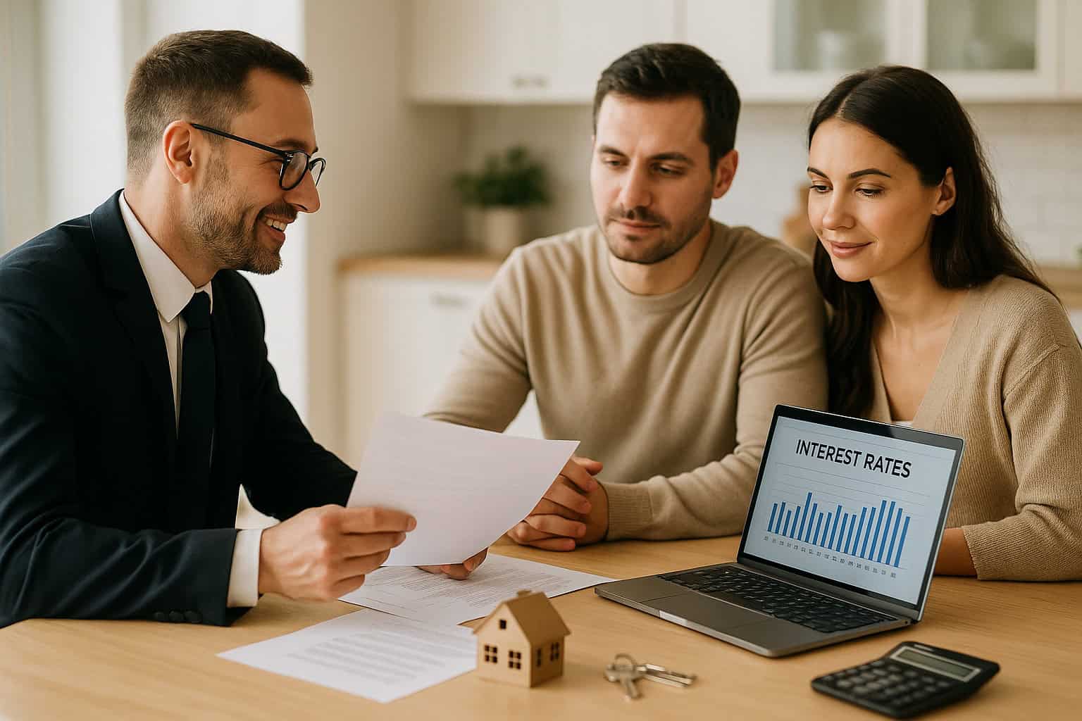 Loan officer meeting with couple about mortgage