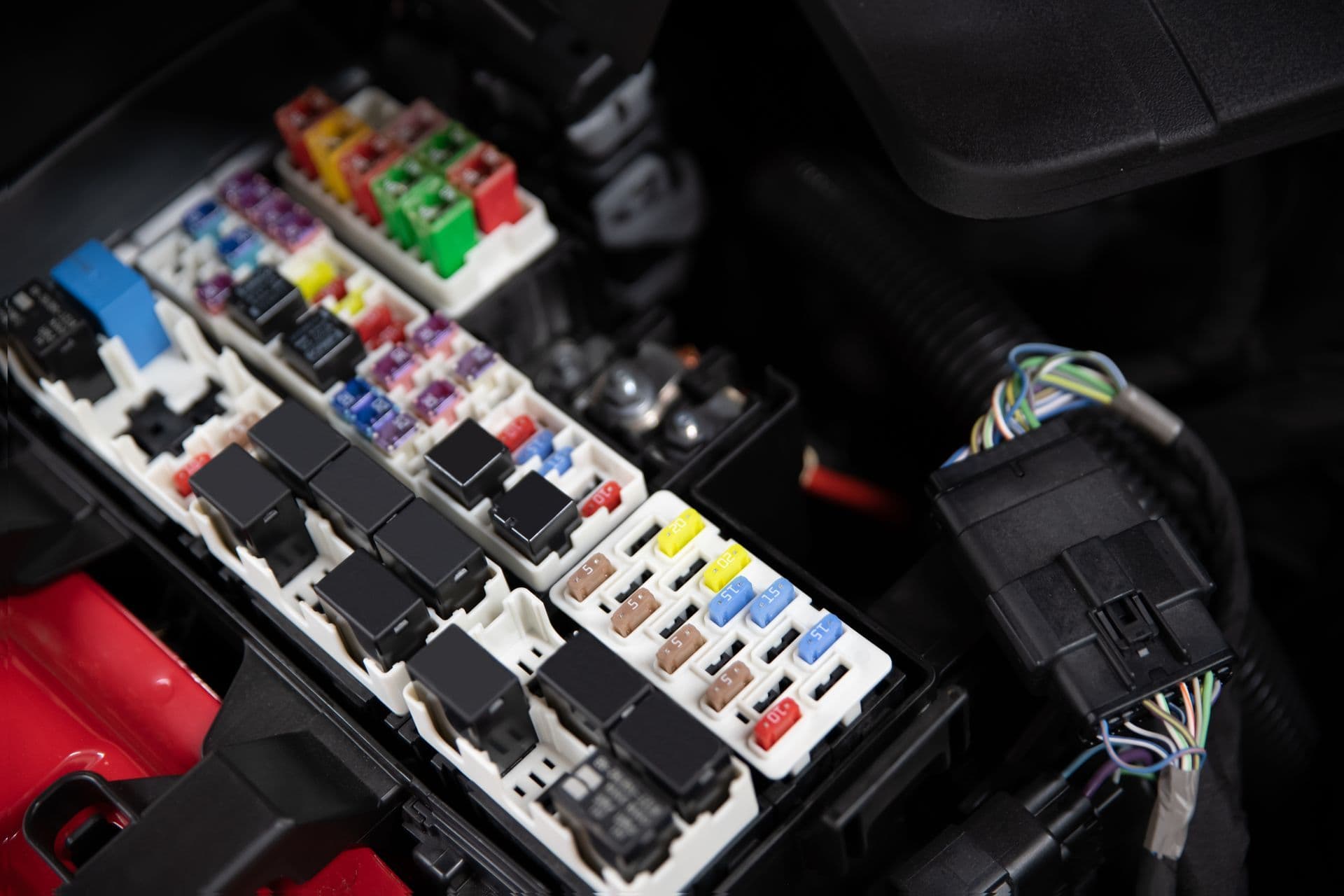 Vehicle fuse box and electrical components